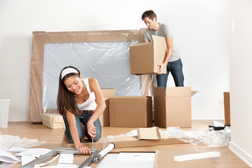 Moving team preparing a home move in Blackwall near riverside apartments