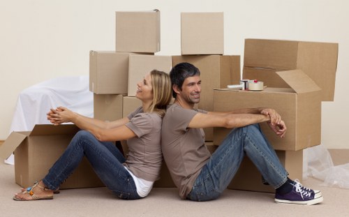 Boxes and furniture prepared for a local residential relocation