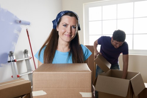 Packed business equipment ready for a Blackwall office move